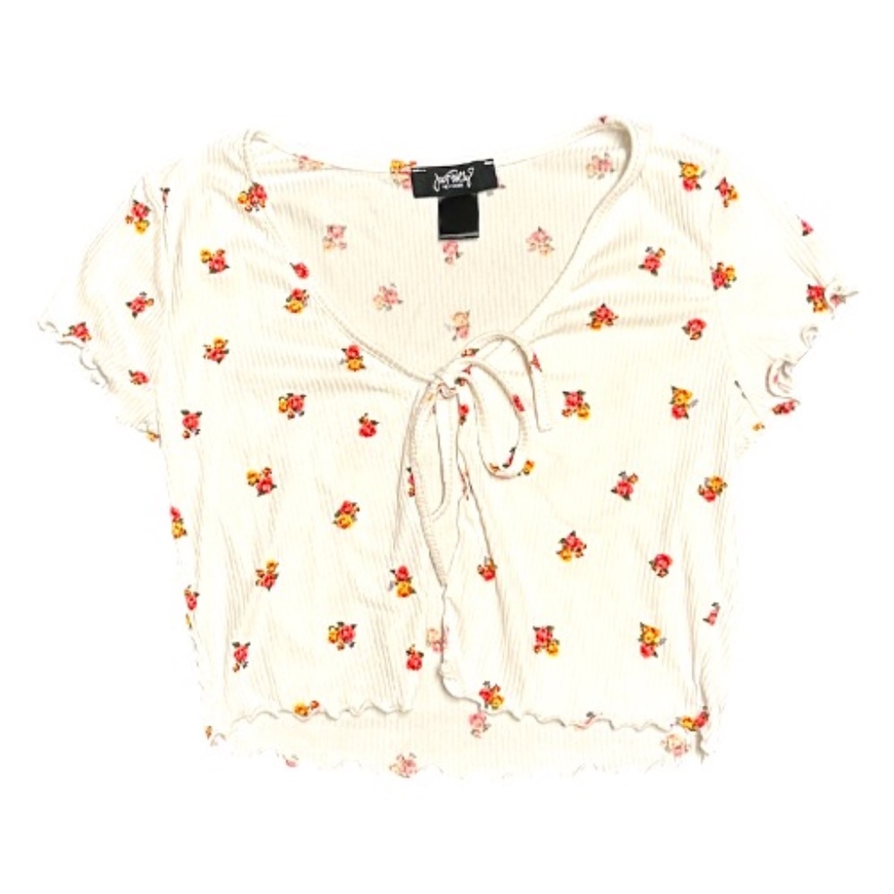 White Floral Just Polly Crop Top